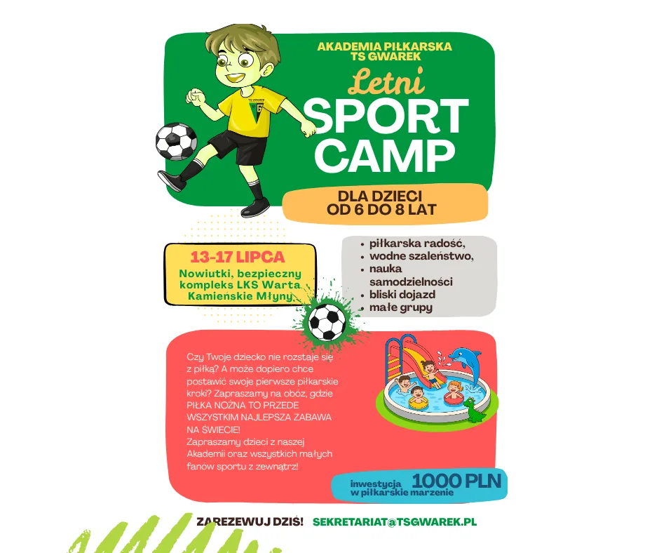 Letni Sport Camp 2026 w Kamieńskich Młynach - piłkarska przygoda dla dzieci