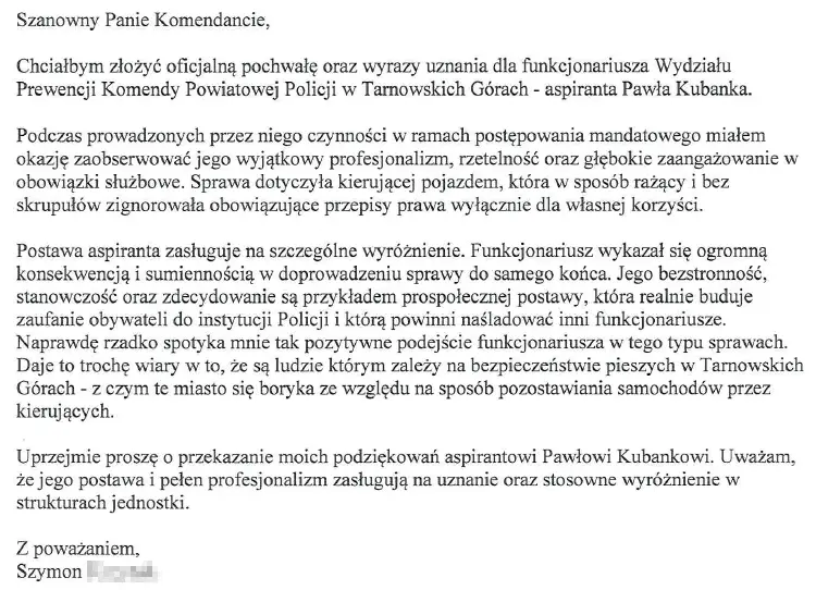 Podziękowania dla policjanta od obywatela