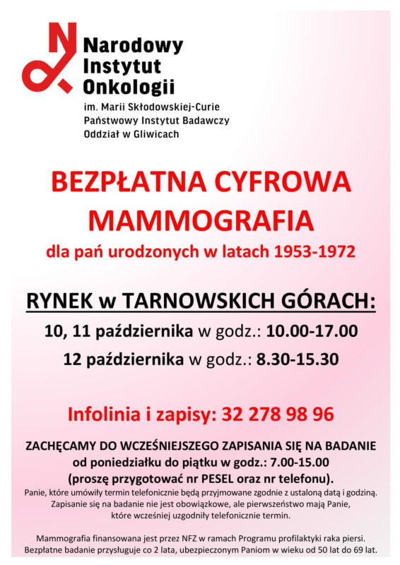 Bezpłatna mammografia w Tarnowskich Górach